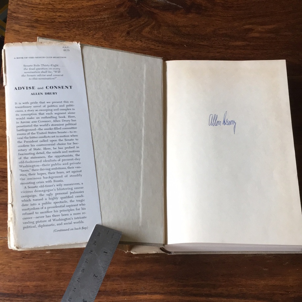 SIGNED Advise and Consent by Allen Drury Hardcover Book w/ Original Dust Jacket - Picture 3 of 16